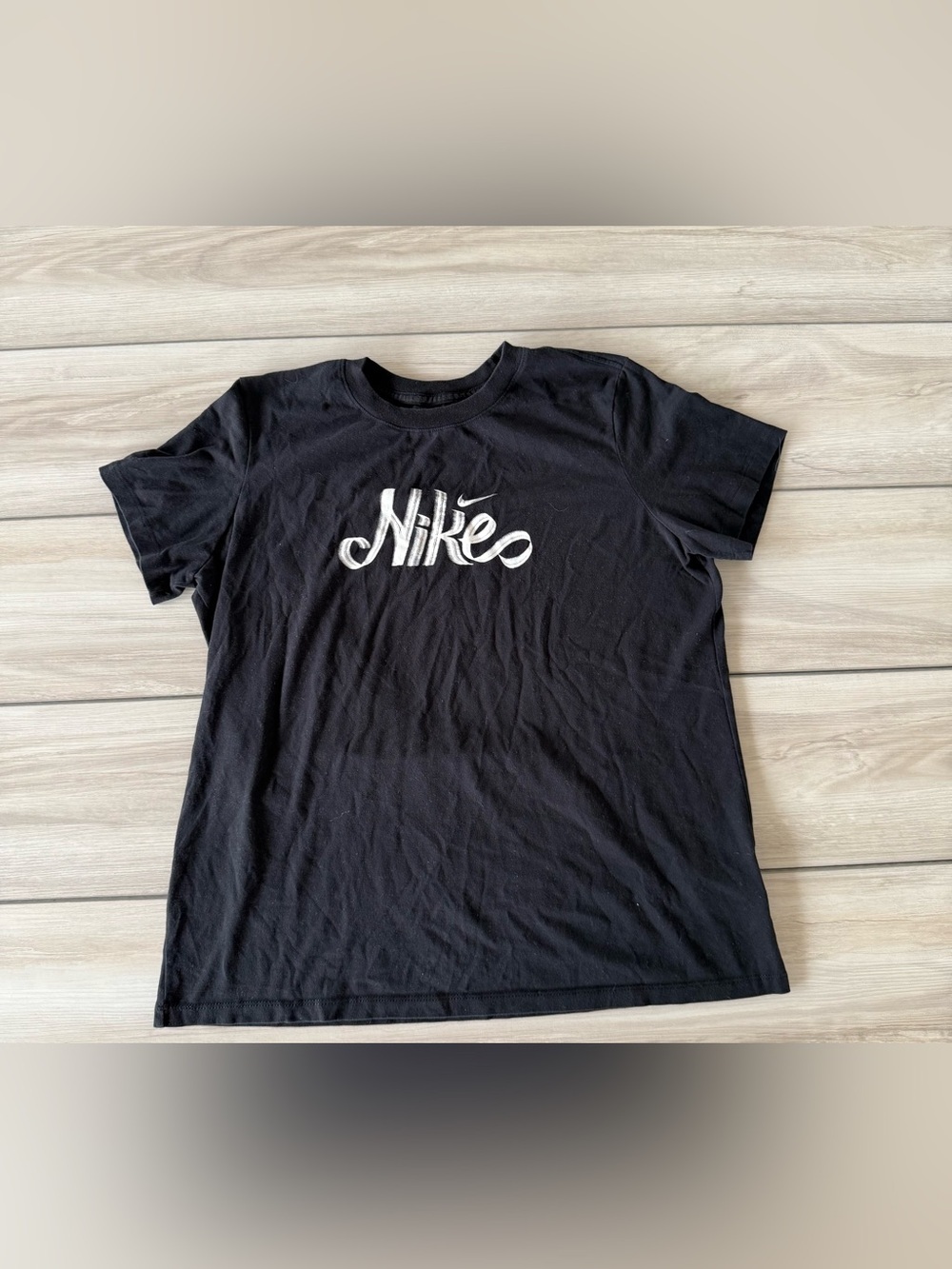 Nike Tee with White Brushstroke Logo Black Large EUC